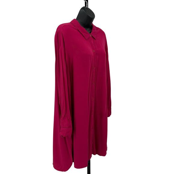 Just Fab Button Up Tunic/Shirt Dress WMNS 1X Pink Long Sleeve Relaxed Fit - Picture 2 of 7